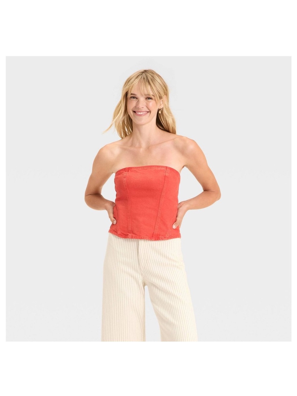 Universal Thread Coral Strapless Denim Bustier Top